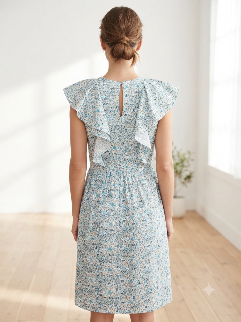 Influence Blue Floral Ruffle Mini Dress - Picture 6 of 8